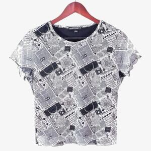 Harper & Ivy Mesh Top Black White Large Y2K Grunge Editorial